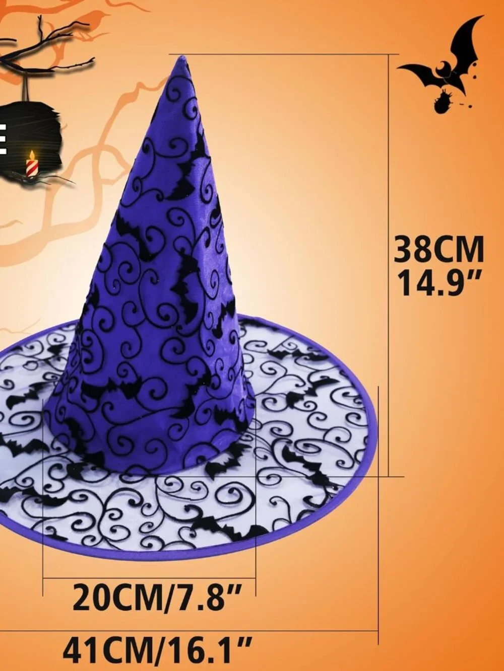 Pack of 2 Halloween Witches Hat - Halloween Spider web Witch/Wizard Hats